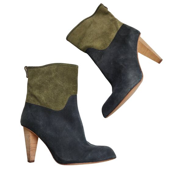Matt Bernson Shoes - Matt Bernson Jameson Two Tone Suede Pull On Heeled Boots Size 9.5 Blue Green